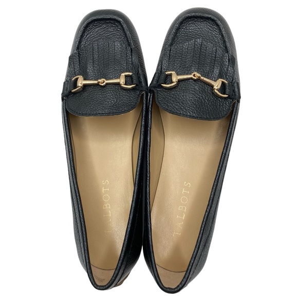 TALBOTS “EVERSON” Black & Gold Horsebit Pebbled Leather Moccasins Loafers, 7M - Picture 12 of 13